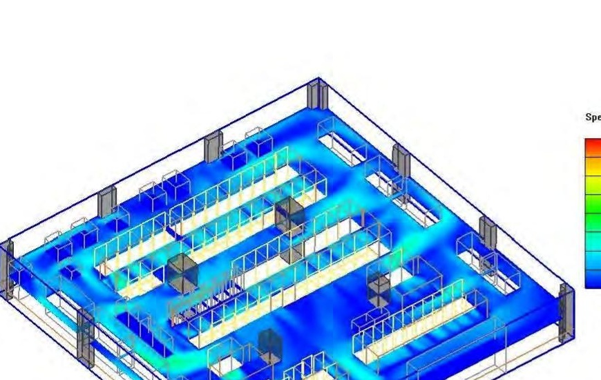 Data Center CFD — Speed distribution across server racks, ASHRAE Standard USA